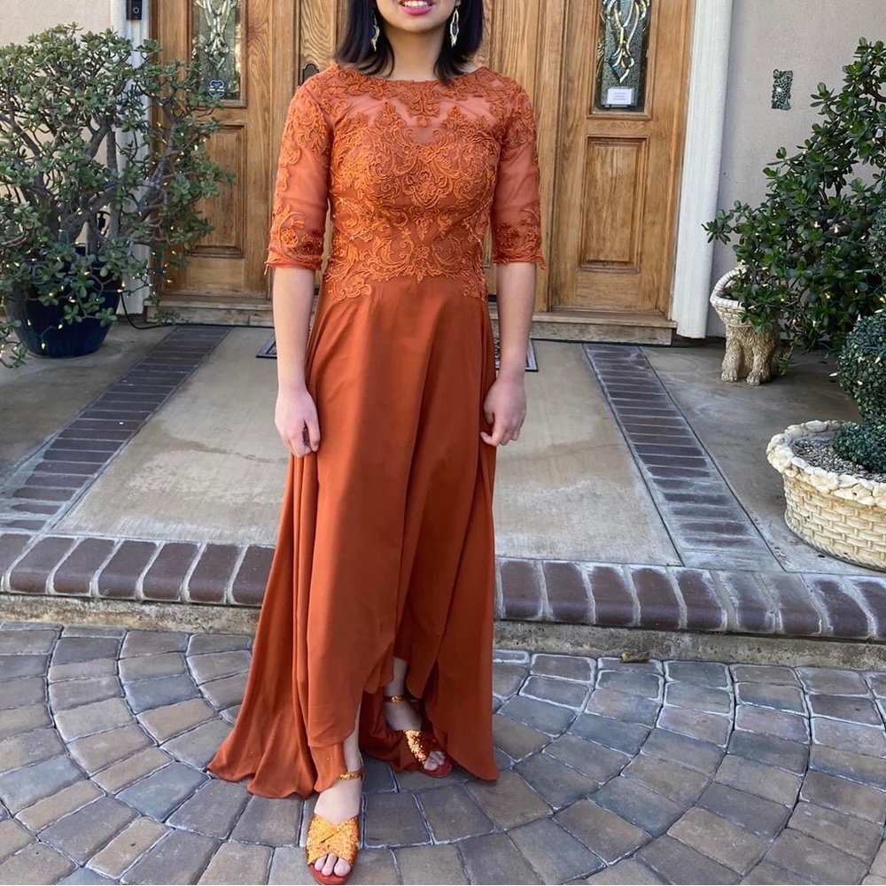 Bridesmaid high-low petite gown